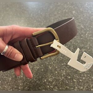 NEW Brown Double Loop Harness Faux Leather Belt Brass Buckle Casual Boho